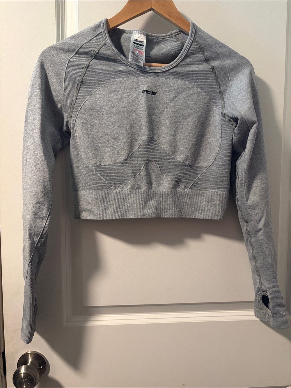Gymshark Light Gray Cropped Seamless Long Sleeve Top